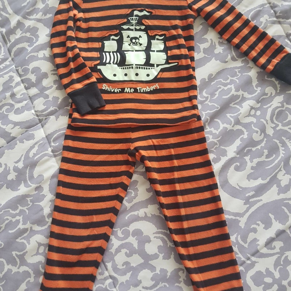 Copy- Halloween striped orange glow in the dark pirate ship pajamas
